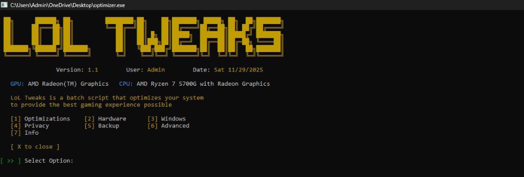 LOL Tweaks CLI Interface